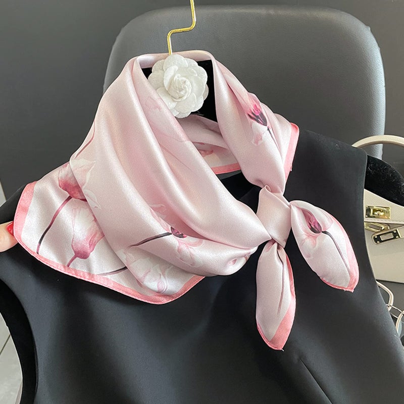 Aufeel 100% Real Mulberry Silk Women Small Square Neck Scarfs 21" Lightweight Headscarf Printed Neckerchief Gift Packed(Pink) - Image 3