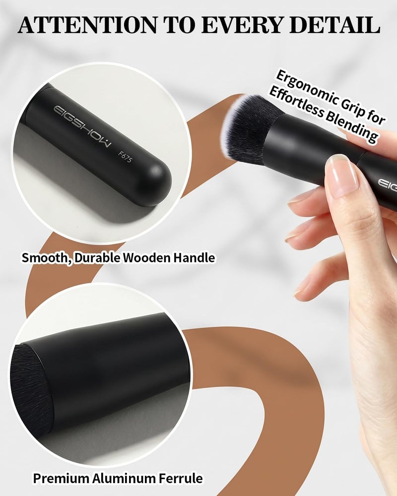 EIGSHOW Foundation Brush, Flat Top Kabuki Brush For Liquid, Cream, and Powder - Flawless Blending, Buffing, Stippling for All Skin Types (F675-Matte Black) - Image 3