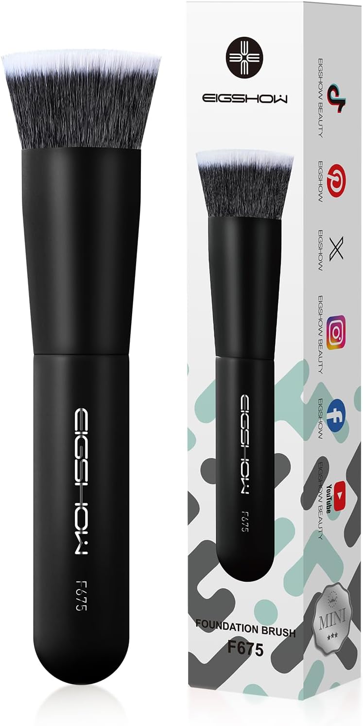 EIGSHOW Foundation Brush, Flat Top Kabuki Brush For Liquid, Cream, and Powder - Flawless Blending, Buffing, Stippling for All Skin Types (F675-Matte Black) - Image 1