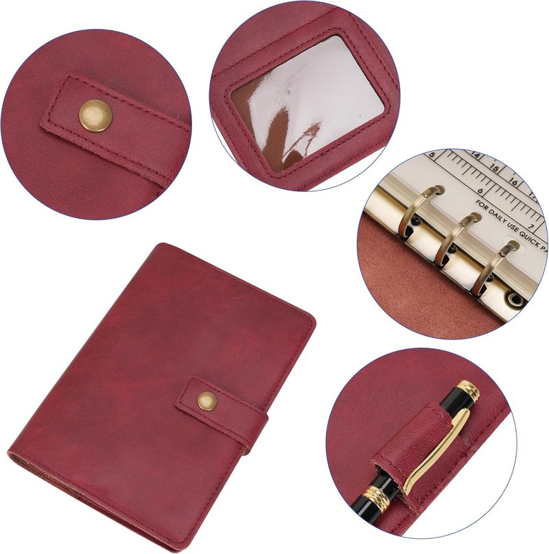 WONDERPOOL Leather Journal Refillable Notebook Spiral Folder Portfolio - Dotted Grid Paper & Inner Pockets for Travel and Work and Personal Organizer (Wine Red, A6) - Image 5