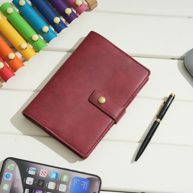 WONDERPOOL Leather Journal Refillable Notebook Spiral Folder Portfolio - Dotted Grid Paper & Inner Pockets for Travel and Work and Personal Organizer (Wine Red, A6) - Image 2