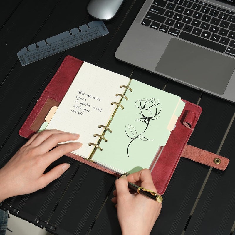 WONDERPOOL Leather Journal Refillable Notebook Spiral Folder Portfolio - Dotted Grid Paper & Inner Pockets for Travel and Work and Personal Organizer (Wine Red, A6) - Image 3