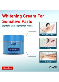 VINCE Whitening Cream for Sensitive Parts – Gently Lightens and Brightens Dark Pigmented Areas – Underarms, Knees, Elbows, Neck, Inner Thighs, and More – Hydrates & Evens Skin Tone, 50ml  - Image 3