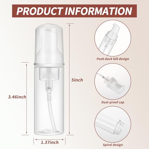 JIUZHU Foam Pump Bottle 10 Pcs 2oz Foaming Soap Pump Dispenser BPA Free for Cleaning, Travel, Cosmetics Packaging, Hand Soap Foaming, Wash Eyelashes, Shampoo - Image 2