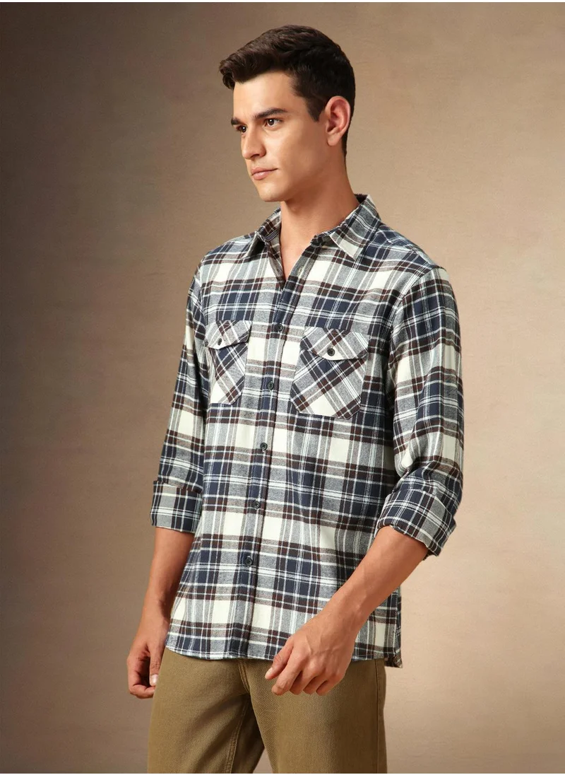 دينيس لينغو Men's Black 100% Cotton Checkered Shirt