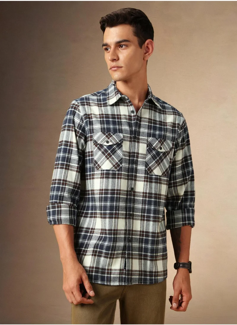 دينيس لينغو Men's Black 100% Cotton Checkered Shirt