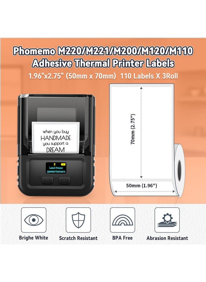 فوميمو ورق ملصقات حرارية Phomemo، متعدد الأغراض، لاصق ذاتي، لآلات صنع الملصقات M110، M220، M120، M200، M221، M150، M250، ملصقات Phomemo الأصلية 1.96 × 2.75 بوصة (50 × 70 مم)، أسود على أبيض - Image 2