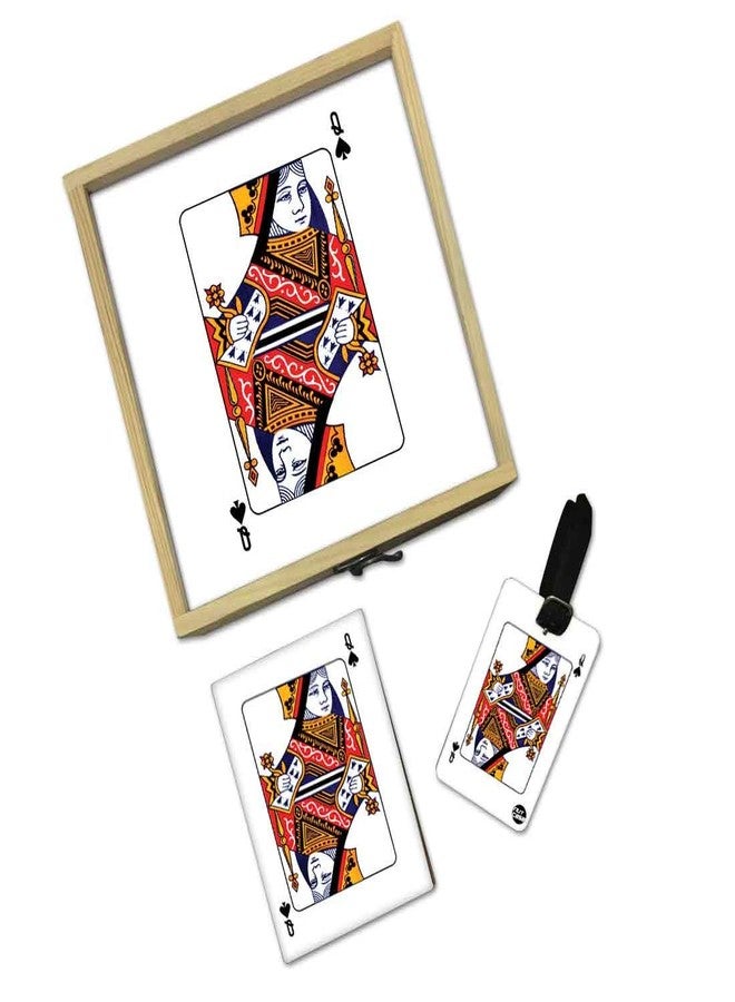 نتكيس حامل جواز سفر من تصميم نوتكيس للرجال والنساء، غطاء جواز سفر، بطاقة أمتعة، طقم صندوق هدايا خشبي - كوين - Image 2