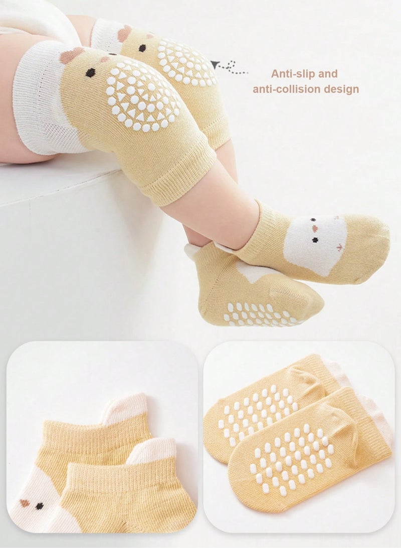 بيبي لاند مجموعة وسادات الركبة والجوارب المضادة للانزلاق للاطفال من الجنسين ، توفر للركبة والكاحل من عمر 12-24 شهرًا (M) - Image 3