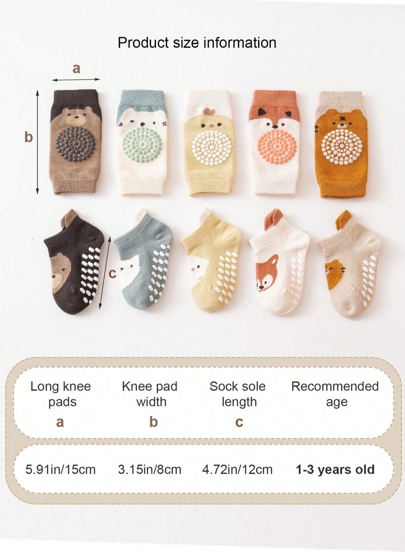 بيبي لاند مجموعة وسادات الركبة والجوارب المضادة للانزلاق للاطفال من الجنسين ، توفر للركبة والكاحل من عمر 12-24 شهرًا (M) - Image 2