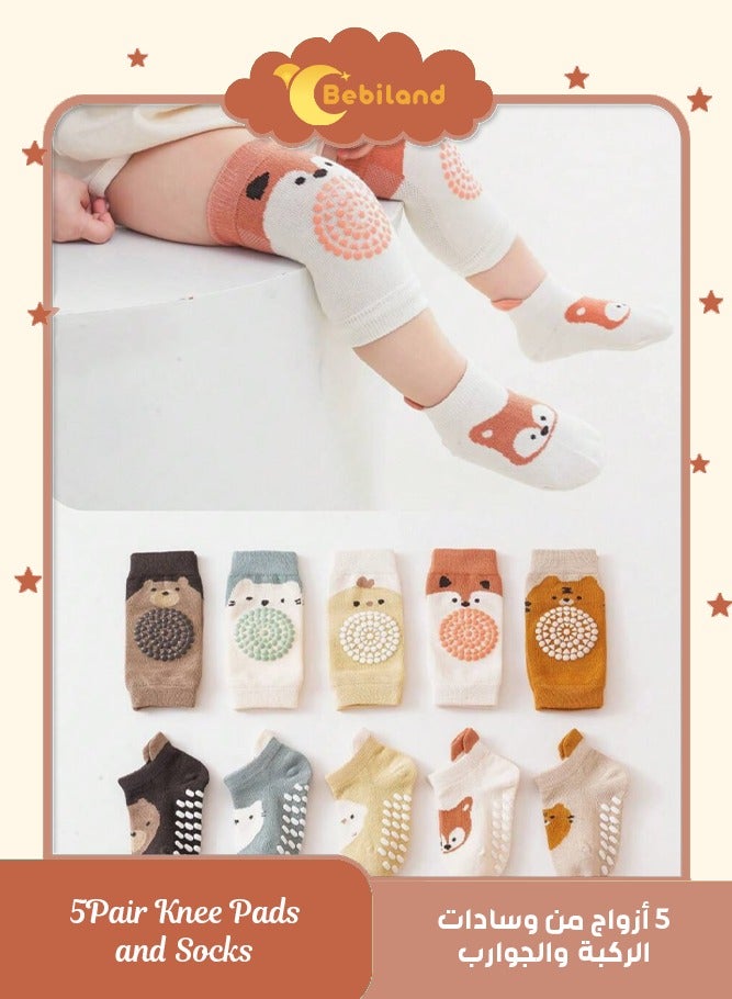 بيبي لاند مجموعة وسادات الركبة والجوارب المضادة للانزلاق للاطفال من الجنسين ، توفر للركبة والكاحل من عمر 12-24 شهرًا (M) - Image 1