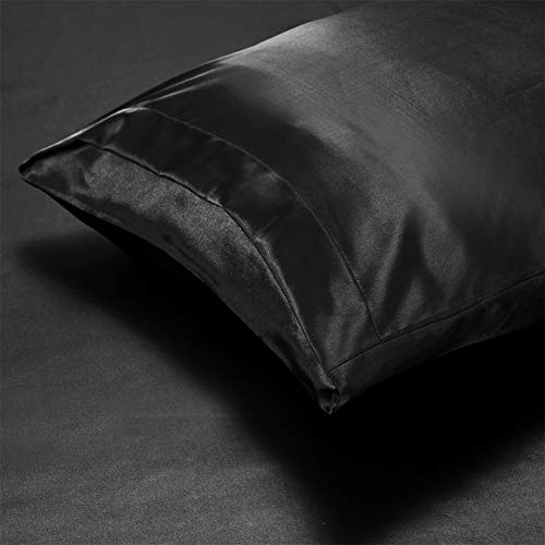 AiMay 3 Piece Satin Duvet Cover Set Bedding Sets Queen Black 1800 Series Luxury Rich Silk Silky Super Soft Solid Color Reversible Zipper Closure Sexy Honeymoon Wrinkle Free (Queen, Black) - Image 3