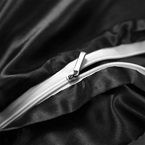 AiMay 3 Piece Satin Duvet Cover Set Bedding Sets Queen Black 1800 Series Luxury Rich Silk Silky Super Soft Solid Color Reversible Zipper Closure Sexy Honeymoon Wrinkle Free (Queen, Black) - Image 4