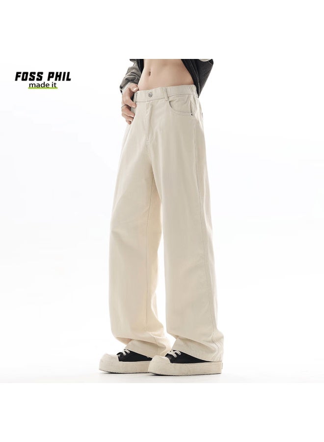 Foss Phil Casual Pants Autumn Winter Loose Straight Workwear Triple Sch Pure Cotton Trousers Men 8526 Off-white S - Image 5