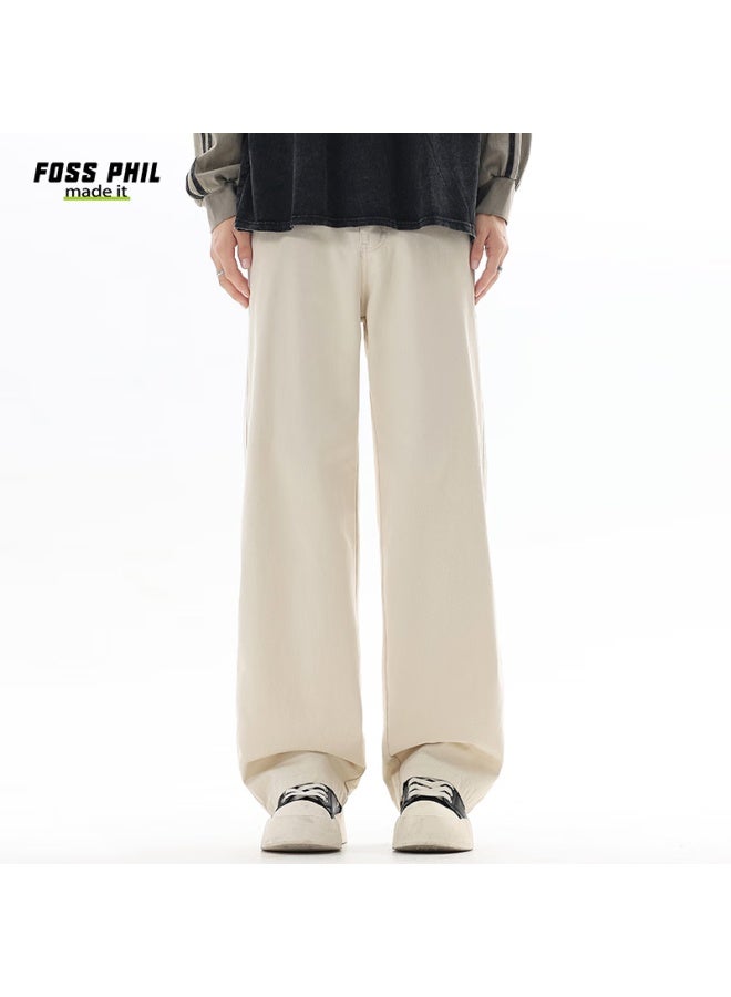 Foss Phil Casual Pants Autumn Winter Loose Straight Workwear Triple Sch Pure Cotton Trousers Men 8526 Off-white S - Image 3