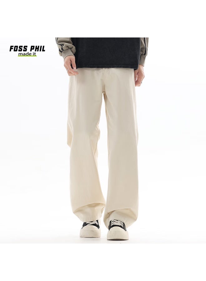 Foss Phil Casual Pants Autumn Winter Loose Straight Workwear Triple Sch Pure Cotton Trousers Men 8526 Off-white S - Image 2