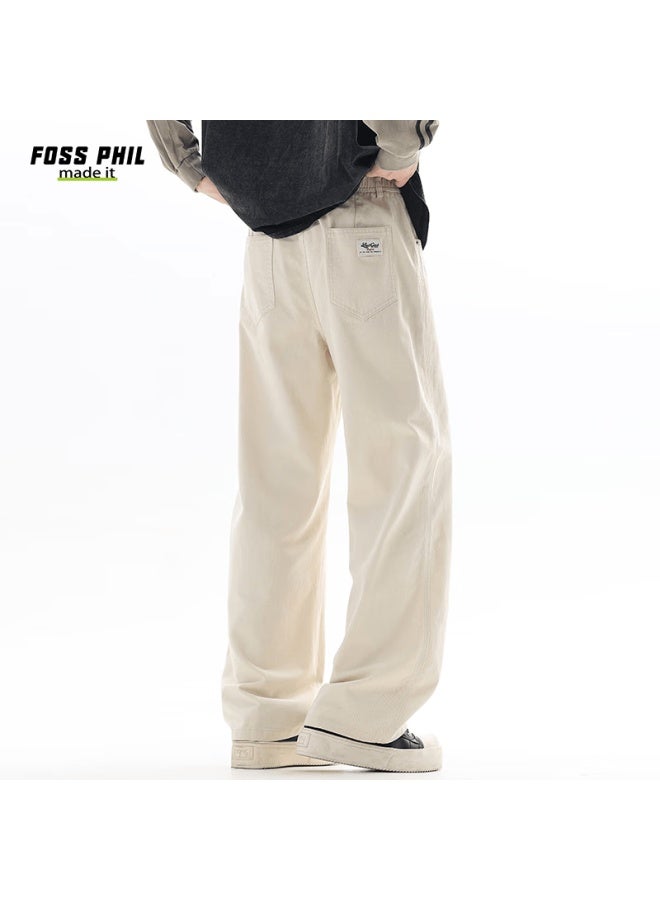 Foss Phil Casual Pants Autumn Winter Loose Straight Workwear Triple Sch Pure Cotton Trousers Men 8526 Off-white S - Image 1