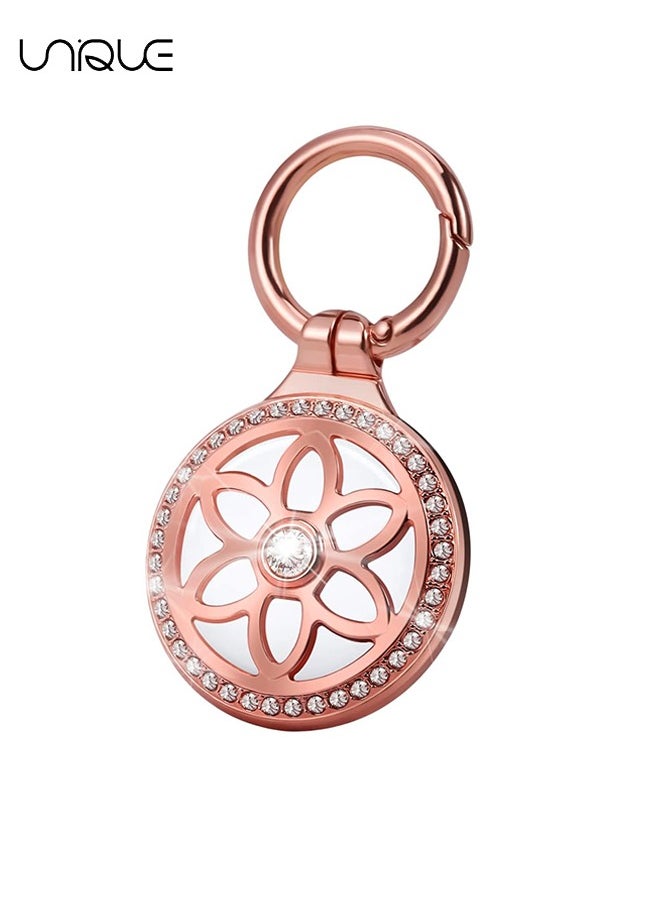 Unique - 1 Pcs Airtag Holder-AirTag Case with Key Ring-AirTag Keychain-Metal Rhinestones Air Tag Holder for Dog,Cat,Kids,Keys,Wallet,Backpacks Compatible Apple AirTag - Rose Gold - Image 1