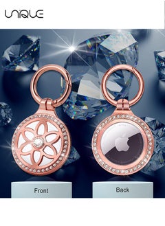 Unique 1 Pcs Airtag Holder-AirTag Case with Key Ring-AirTag Keychain-Metal Rhinestones Air Tag Holder for Dog,Cat,Kids,Keys,Wallet,Backpacks Compatible Apple AirTag - Rose Gold  - Image 4