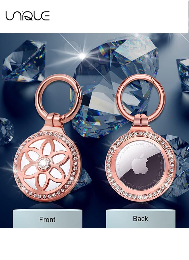 Unique - 1 Pcs Airtag Holder-AirTag Case with Key Ring-AirTag Keychain-Metal Rhinestones Air Tag Holder for Dog,Cat,Kids,Keys,Wallet,Backpacks Compatible Apple AirTag - Rose Gold - Image 1