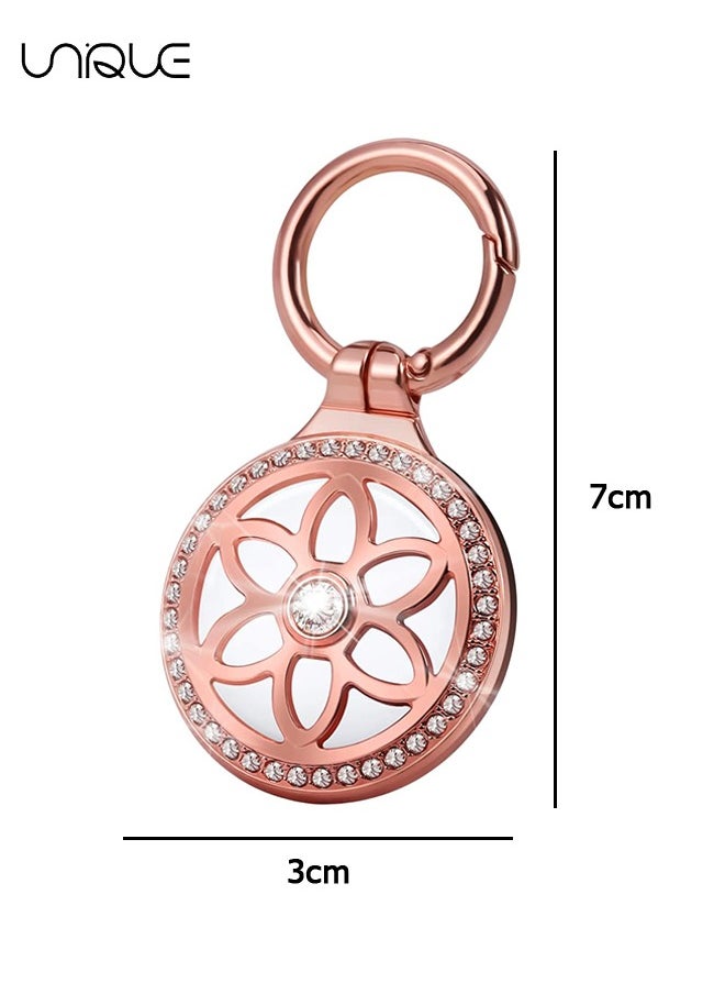 Unique - 1 Pcs Airtag Holder-AirTag Case with Key Ring-AirTag Keychain-Metal Rhinestones Air Tag Holder for Dog,Cat,Kids,Keys,Wallet,Backpacks Compatible Apple AirTag - Rose Gold - Image 1