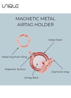 Unique 1 Pcs Airtag Holder-AirTag Case with Key Ring-AirTag Keychain-Metal Rhinestones Air Tag Holder for Dog,Cat,Kids,Keys,Wallet,Backpacks Compatible Apple AirTag - Rose Gold  - Image 3