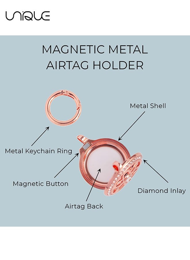 Unique - 1 Pcs Airtag Holder-AirTag Case with Key Ring-AirTag Keychain-Metal Rhinestones Air Tag Holder for Dog,Cat,Kids,Keys,Wallet,Backpacks Compatible Apple AirTag - Rose Gold - Image 1