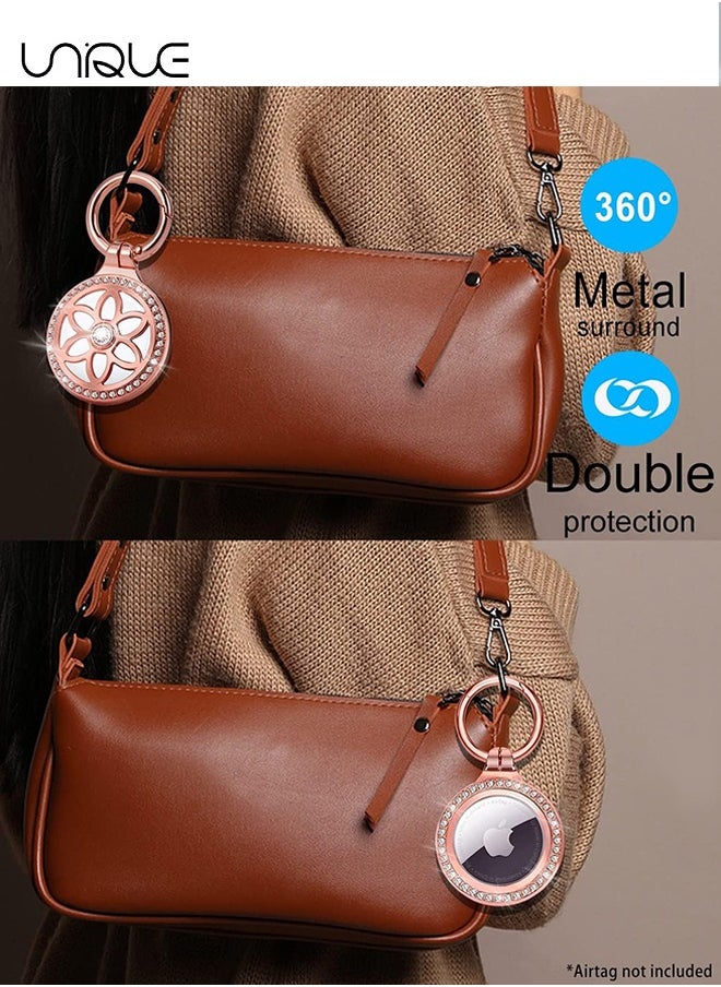 Unique - 1 Pcs Airtag Holder-AirTag Case with Key Ring-AirTag Keychain-Metal Rhinestones Air Tag Holder for Dog,Cat,Kids,Keys,Wallet,Backpacks Compatible Apple AirTag - Rose Gold - Image 1