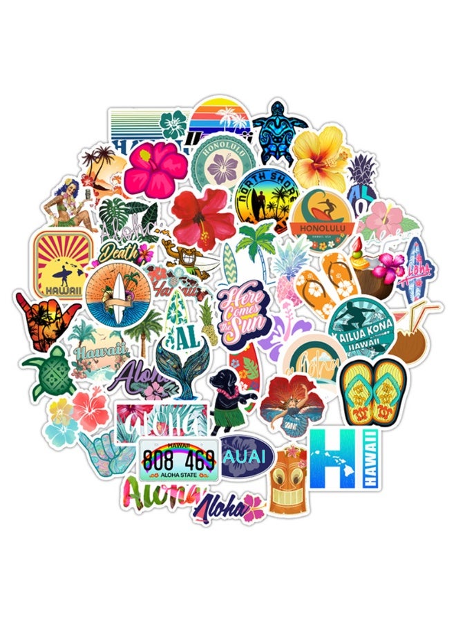 ORAINBOW Hawaii Beach Stickers 50 Pcs Aloha Tropical Vacation Waterproof Vinyl Decals for Water Bottles Laptop Luggage Cup Mobile Phone Diary Journal Scrapbook Notebook Stationery Decor - Image 1