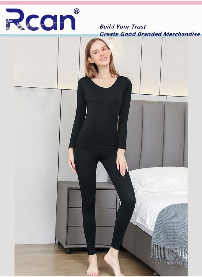 Rcan - Women's Thermal Underwear Set Crew Neck Long Sleeve Winter  Base Layer Bottom Shirt 2 Piece Slim Fit Top and Pants - Image 1