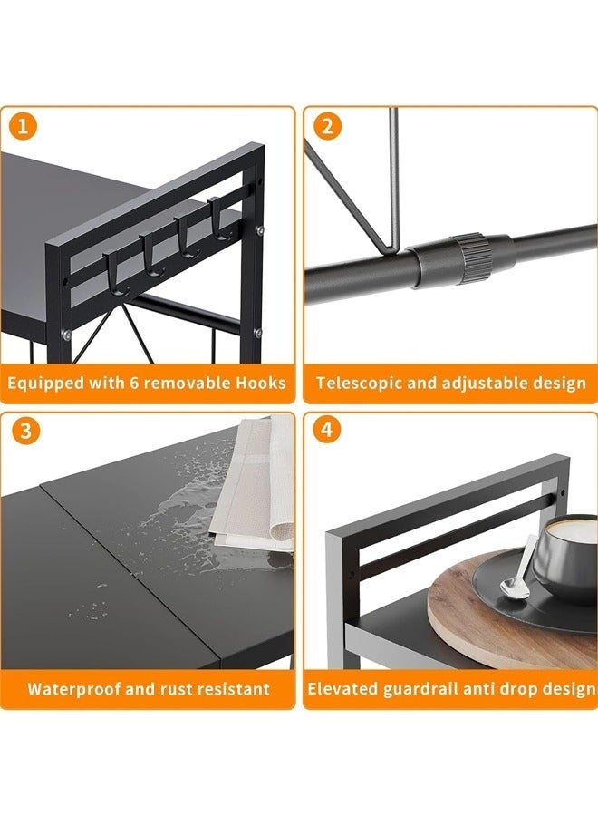 Arabest Microwave Stand, 2-Tier Microwave Oven Rack With 6 Hooks, Expandable Horizontal Extension Microwave Shelf, Kitchen Counter Organizer for Toaster Oven Rice Cooker - Image 4