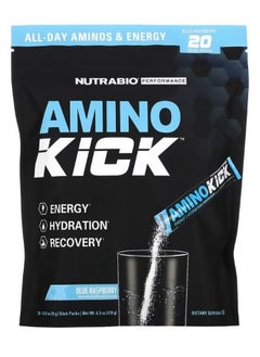 NutraBio Amino Kick Blue Raspberry 20 Stick Packs 0.32 oz 9 g Each  - Image 1