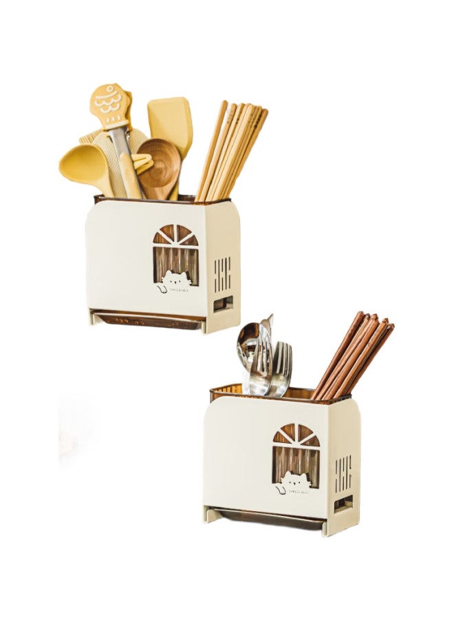 SHUEHO Shukepang Orange Chopsticks Storage Box, High-End New Design, Wall-Mounted Kitchen Utensil Organizer, Draining Rack - Image 1