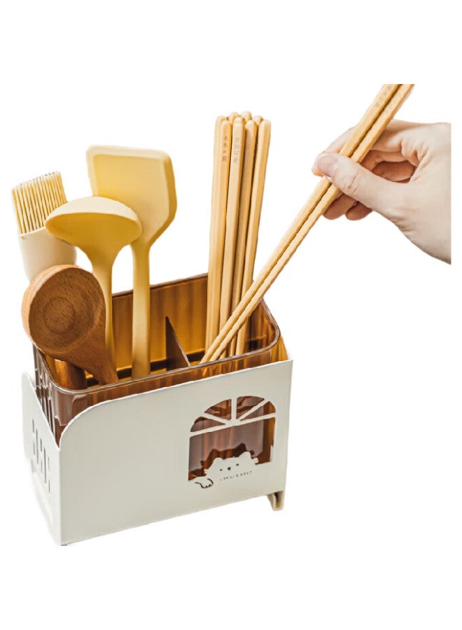 SHUEHO Shukepang Orange Chopsticks Storage Box, High-End New Design, Wall-Mounted Kitchen Utensil Organizer, Draining Rack - Image 2