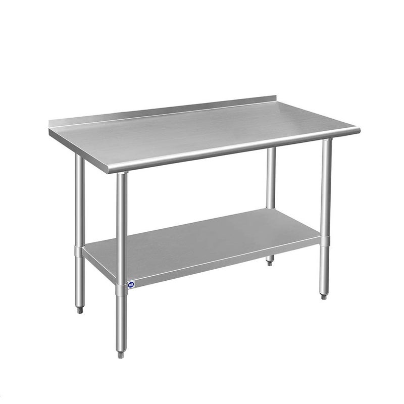 ROCKPOINT Stainless Steel Table for Prep  Work with Backsplash 24x48 Inches NSF Metal Commercial Kitchen Heavy Duty Table with Adjustable Under Shelf and Table Foot for Restaurant Home and Hotel