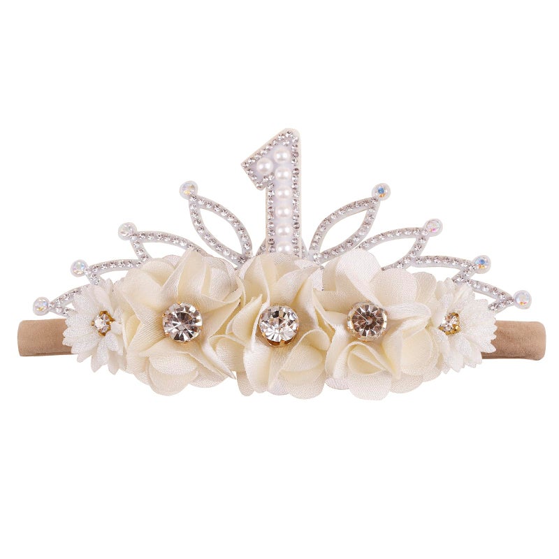 BFNAAgirl Digital Birthday Crown Model Baby Girl Nylon Headbands Nylon Flower Elastic Birthday Crown Hairbands Hair Accessories Gift for Newborn Infant Toddlers - Image 1