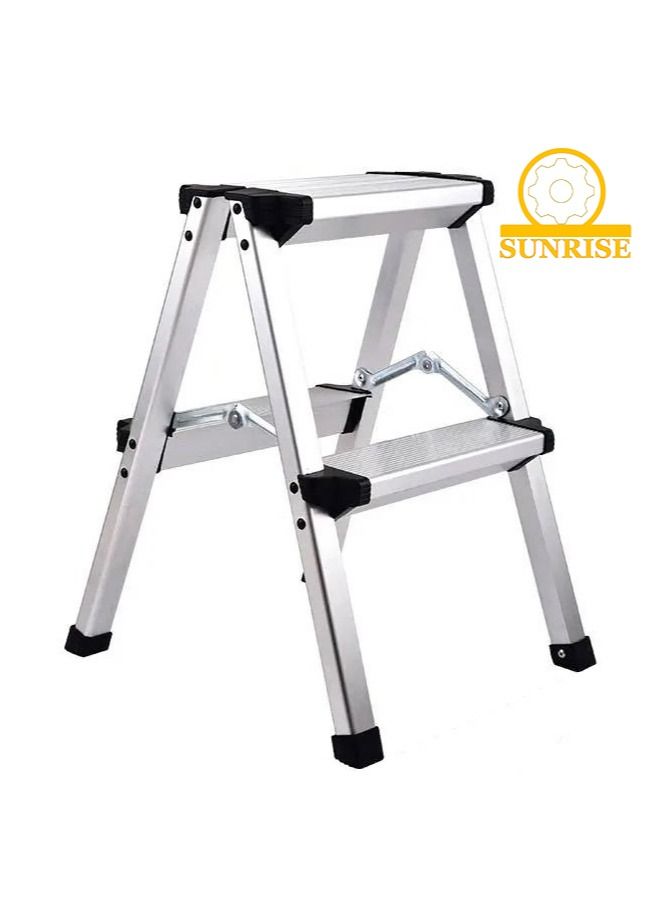 SUNRISE Step Ladder Aluminum Folding Step 2 Steps Stool With Anti Slip Sturdy And Wide Pedal Portable Multi-Use Stepladder For Home And Kitchen Use Space Saving Lightweight Aluminum - Image 1