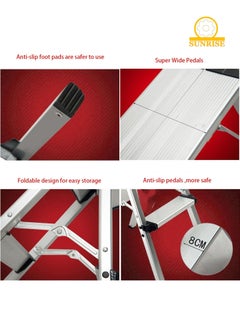 SUNRISE Step Ladder Aluminum Folding Step 2 Steps Stool With Anti Slip Sturdy And Wide Pedal Portable Multi-Use Stepladder For Home And Kitchen Use Space Saving Lightweight Aluminum  - Image 4
