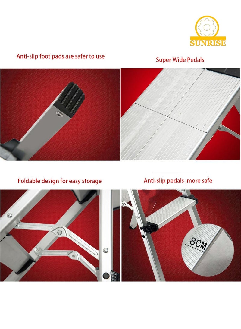 SUNRISE Step Ladder Aluminum Folding Step 2 Steps Stool With Anti Slip Sturdy And Wide Pedal Portable Multi-Use Stepladder For Home And Kitchen Use Space Saving Lightweight Aluminum - Image 4