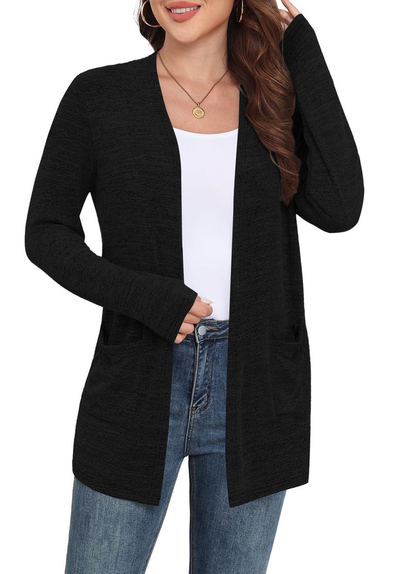 Yincro Womens Lightweight Cardigan Long Sleeve Open Front Casual Sweater Cardigans with Pockets (Black, S) - Image 4
