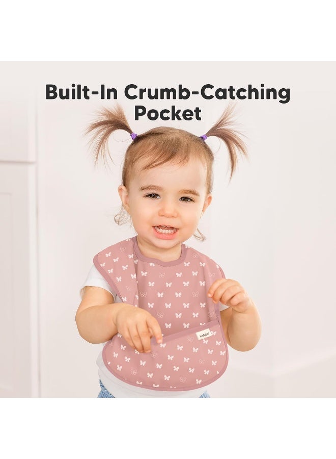 KeaBabies طقم 3 قطع من المريلة المقاومة للماء للأطفال - مريلة خفيفة الوزن لتغذية الأطفال مع جيب كبير لجمع الطعام، مقاومة للفوضى، أساسيات تغذية الأطفال من الدرجة الغذائية، سهلة الارتداء والتنظيف (فراشات) - Image 5