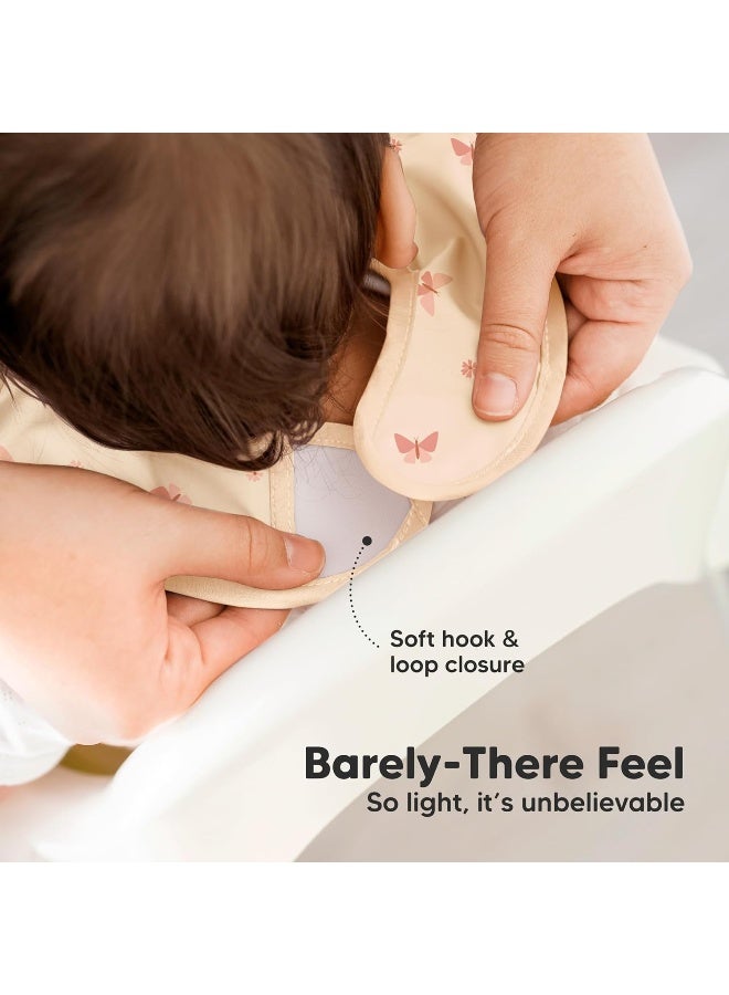 KeaBabies طقم 3 قطع من المريلة المقاومة للماء للأطفال - مريلة خفيفة الوزن لتغذية الأطفال مع جيب كبير لجمع الطعام، مقاومة للفوضى، أساسيات تغذية الأطفال من الدرجة الغذائية، سهلة الارتداء والتنظيف (فراشات) - Image 4