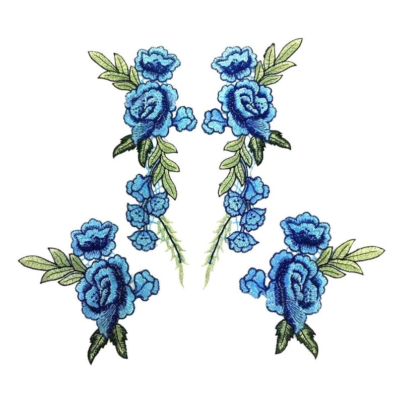 2pcsSet Blue Rose Applique Embroidery Flower Patches for Clothing Appliques Flores Sewing Flower Patches