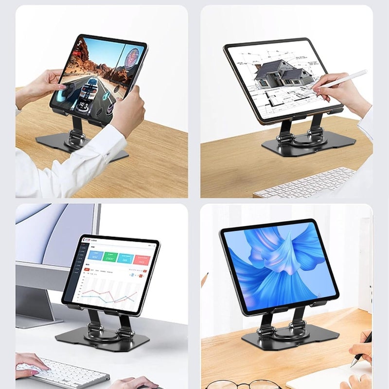 GadgetBite 360° Rotating Aluminium Tablet Stand, Multi-Angle Adjustable Holder, Desk Mount Compatible with iPad Pro/Air/Mini, Samsung Galaxy Tab, Lenovo Pad & More - Silver - Image 3