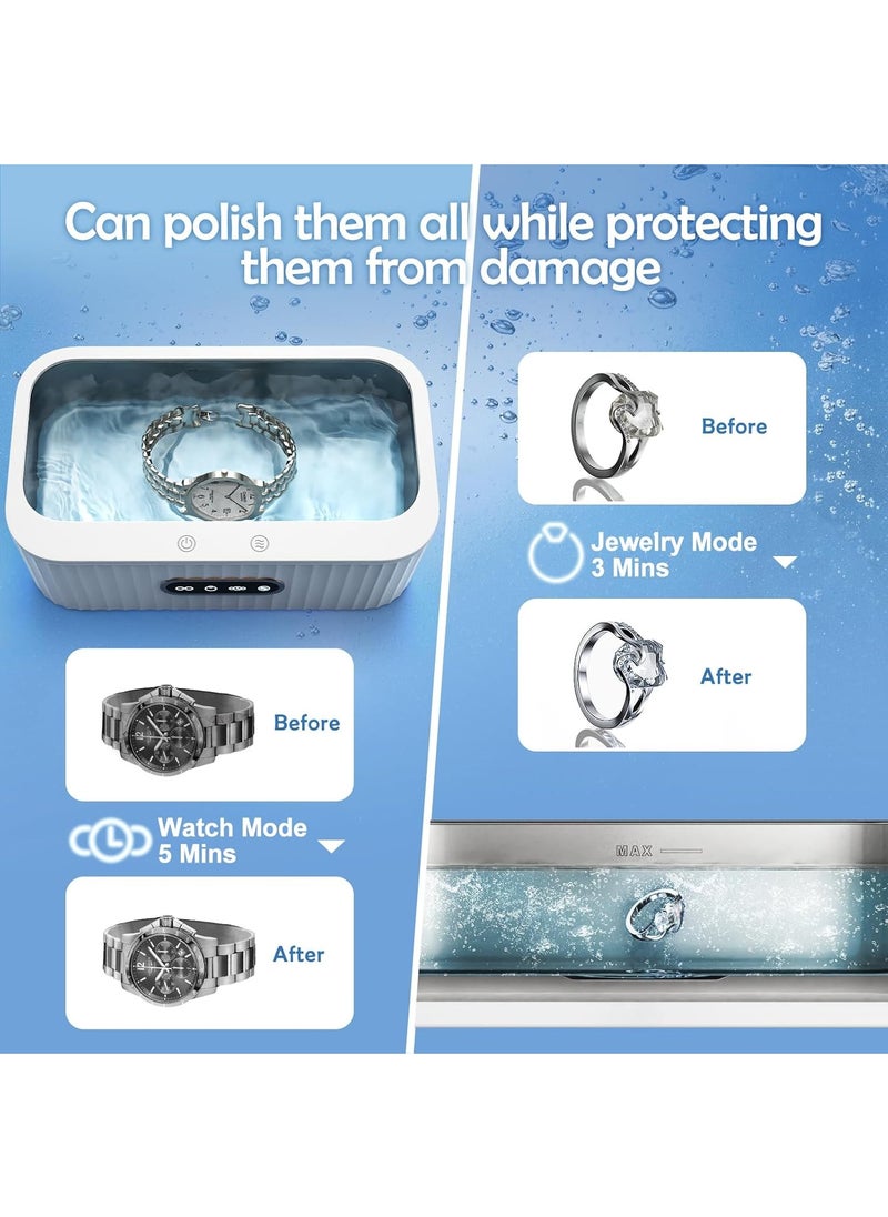LAESO Jewelry Cleaner,  Portable Ultrasonic Cleaner, Cleaner Ultrasonic Machin for Eyeglass Silver Ring Watches Coins | 4 Auto Timer Models with 400ml Stainless Steel Tank for Retainer  - Image 4