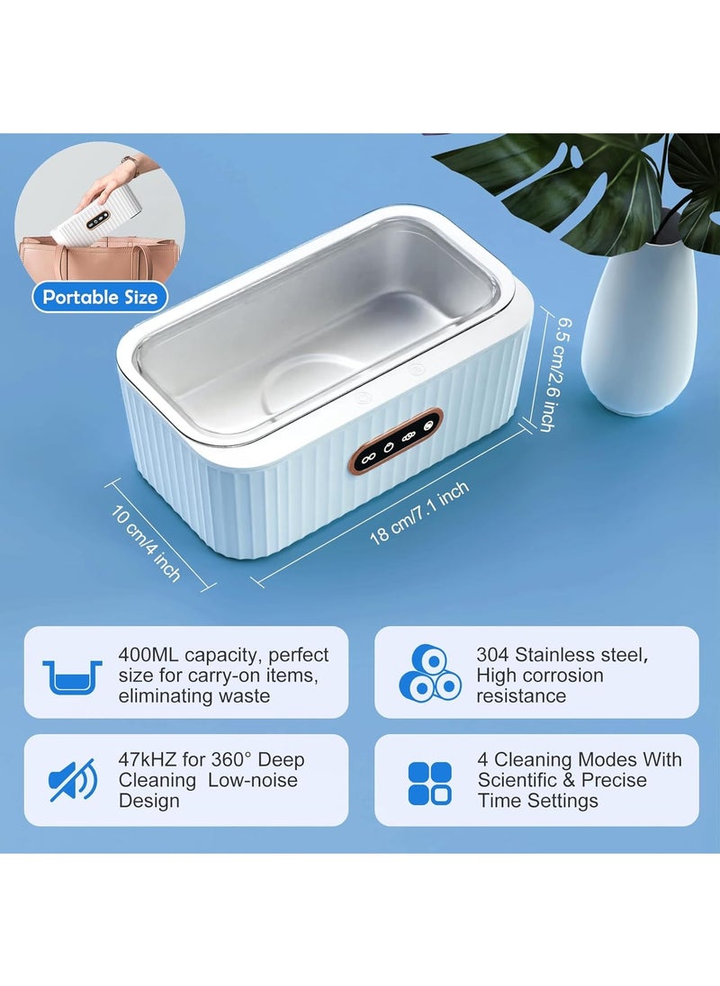 LAESO Jewelry Cleaner,  Portable Ultrasonic Cleaner, Cleaner Ultrasonic Machin for Eyeglass Silver Ring Watches Coins | 4 Auto Timer Models with 400ml Stainless Steel Tank for Retainer  - Image 5