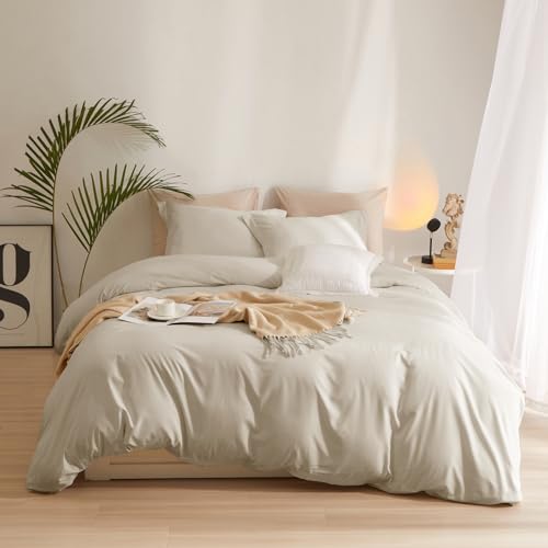 AMWAN Beige Duvet Cover Twin Size Soft Microfiber Boho Beige Tan Bedding Set 3 Pieces Comforter Cover 1 Duvet Cover 68”x86” with 2 Pillowcases with Zipper Closure - Image 1