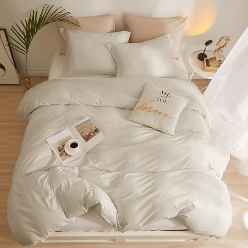 AMWAN Beige Duvet Cover Twin Size Soft Microfiber Boho Beige Tan Bedding Set 3 Pieces Comforter Cover 1 Duvet Cover 68”x86” with 2 Pillowcases with Zipper Closure - Image 4