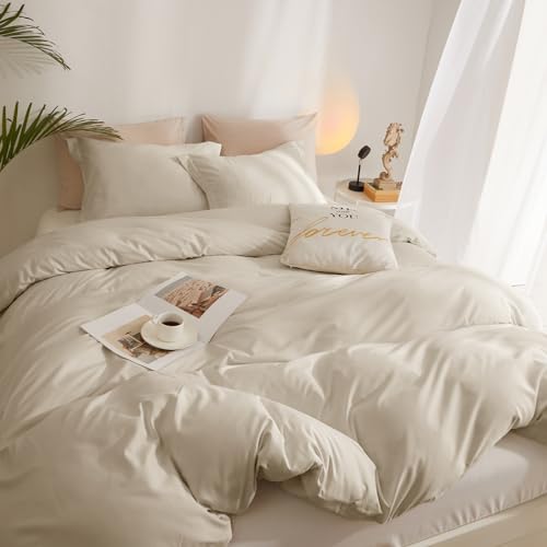 AMWAN Beige Duvet Cover Twin Size Soft Microfiber Boho Beige Tan Bedding Set 3 Pieces Comforter Cover 1 Duvet Cover 68”x86” with 2 Pillowcases with Zipper Closure - Image 3