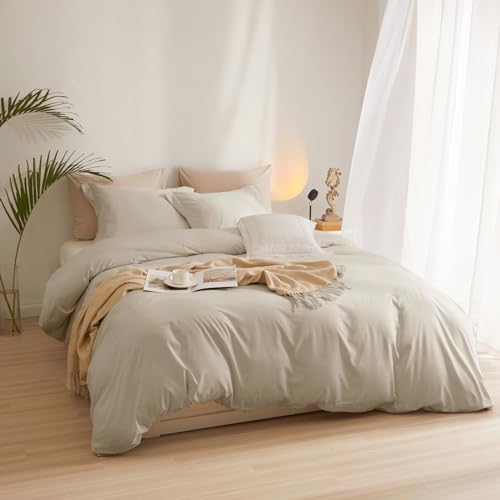 AMWAN Beige Duvet Cover Twin Size Soft Microfiber Boho Beige Tan Bedding Set 3 Pieces Comforter Cover 1 Duvet Cover 68”x86” with 2 Pillowcases with Zipper Closure - Image 2